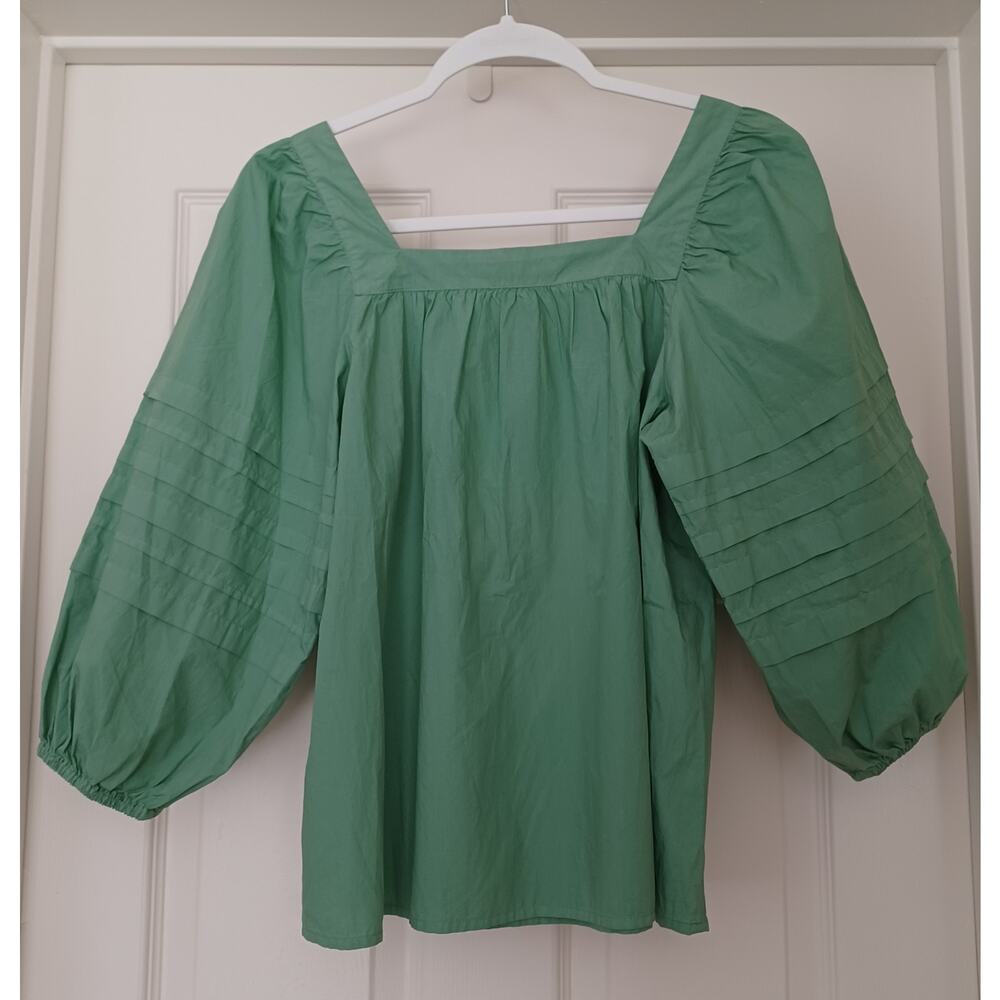Madewell Square Neck Pleat Sleeve Top Pale Evergreen Size S NWT - Picture 5 of 11